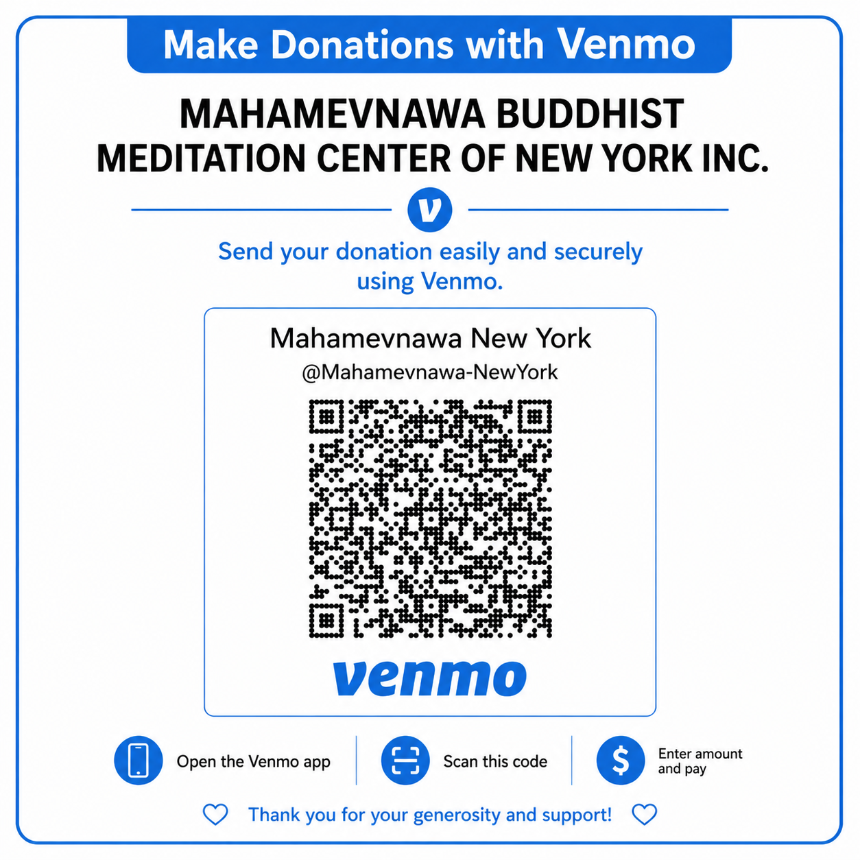 Venmo payment details for donation
